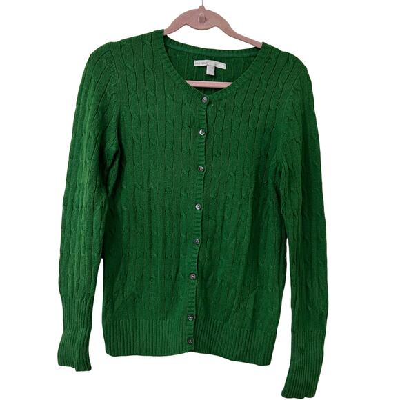 Old Navy Women Sz Medium Kelly Green Rabbit Blend Cableknit Cardigan Sweater Y2K - Picture 1 of 6